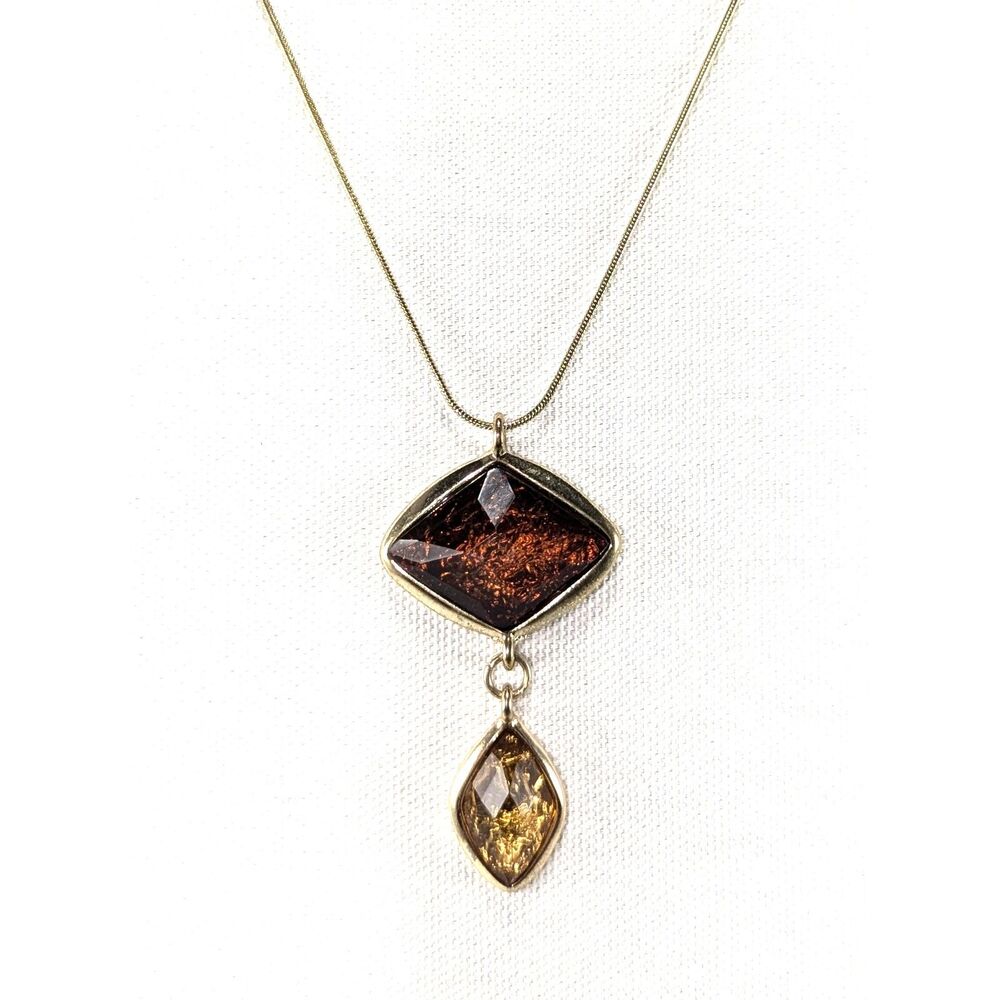 Amber and Gold Tone Pendant Necklace